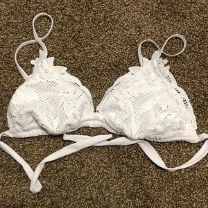 white lace tie up bathing suit top